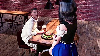 Yoga class with sexy blonde gym girl and a visual novel about eating pussy