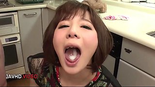 Naughty Japanese Angel Airi Miyazaki Sucks And Swallows In Kitchen