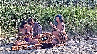 Spin The Bottle Game On The Beach -unforgettable Holiday Sex W. Two Stunning Girls English Subtitles