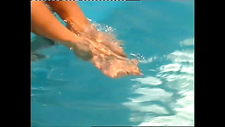 Beautiful Vintage MILF Shows off Her Perfect Feet with Nail Polish in the Pool