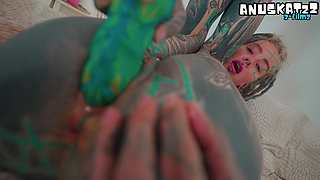 Heavily Tattooed Horny Girl Solo I Fuck Myself with a Big Toy