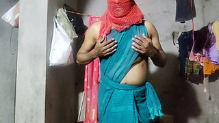 Lady boy hot in green saree