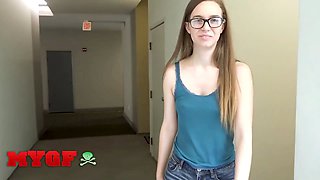 My girlfriend - nerdy babe Tali Dova shows off her Hairy Pussy and drinks jizz in her steamy motel debut