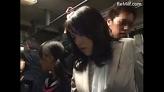 Sensitive japanese mature mom was groped to orgasm on the bus