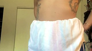 Small titted brunette teen fingering on the bed