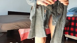 Amateur Wife Tries on Clothes and Cuts Them
