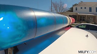 Curvy Buxom Blonde Highway Patrol Officer Entices a Big-dicked Driver Into Wild Sex In the Forest