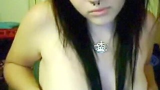 Big boobed emo stickam girl masturbates with a toy on the floor