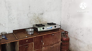 Housewife fucking in kitchen with servant