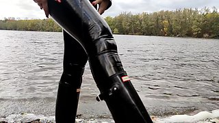Hunter Boots Peeping By The Wild Wanker At The Lake