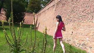 Cute Teen Lolly Flashing Her Small Tits and Pussy Outdoors