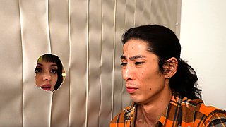 Naughty teen enjoys stepbro's big cock gloryhole style