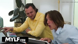 Naughty MILF Boss Fucks Hot Coworkers in Steamy Threesome to Fix Her Mistake