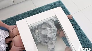 Becky got stucked and before stepson Oliver help her, he slide his dick inside her MILF twat