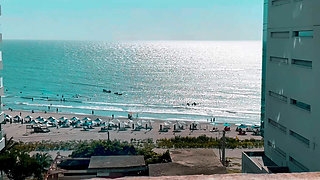 Beach voyeur. A young exhibitionist DJ Kitty has just been penetrated in the beach hotel.