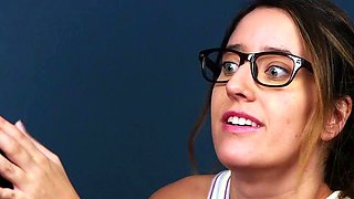Cute CFNM glasses babe deepthraoting guy