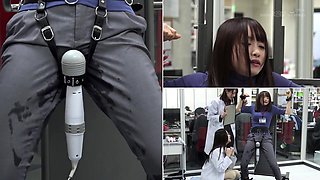 Sexy Japanese lesbian slave gets her squirting cunt vibrated