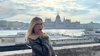 Wetting Her Jeans On The Streets Of Budapest