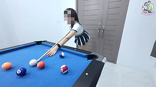 Thai Girl Climbing Pool Table... And get hard! Thai Voice