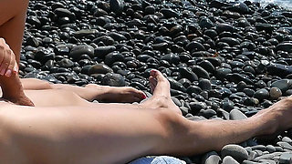 Sexy Stranger Handjob and Blowjob on Wild Nude Beach - Public Cock Massage