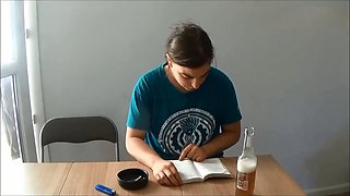 Huge burps from the smoking girl with a dirty socks obsession