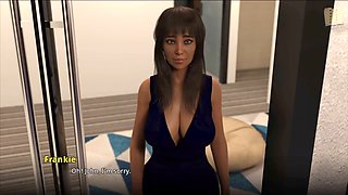 Busty blonde in a 3D visual novel game featuring big and small tits