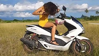 Crazy! Sexy MILF Masturbates in Outdoor on Scooter