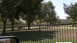 Nasty brunette gets licked and drilled in front of her husband