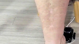 Blond Hottie Leggy Toe Tapping in Sexy Green Heels.