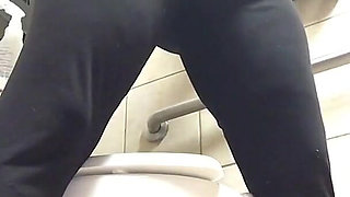 Curvy MILF in Public Toilets Horny in Cotton Panties