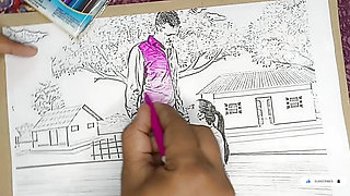 Village girl outdor got romantic in the field and along with her husband erotic Sketch Drawing by -Snapchat143