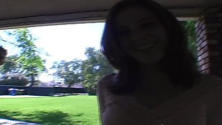 Sexy brunette blows cock