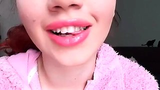 Glossy Pinky Lips Closeup Smoking Teen