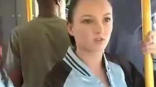 Asian guys fuck white cheerleader on bus
