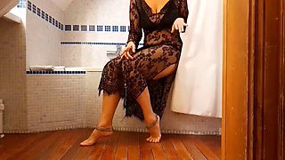Selena golden shower posing and footjob