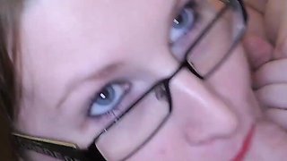 Chubby Brunette MILF Gets Cum on Her Face and in Her Hungry Mouth