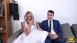 DEBT4k. The debt collector fucks the girlfriend in a white dress