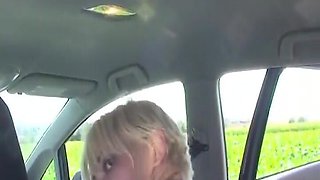 Hot Blonde German Slut Fucks Two Buddies in the Car