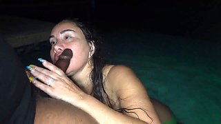 Queen Rogue gets pounded hard by a big black cock at the pool in Puerto Rico!