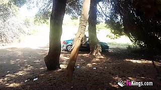 Amateur with Glasses Outdoor Blowjob Facial
