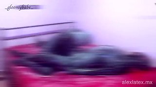 Sticky Latex Sex with Gloomy Babe - Messy Blowjob, Fingering & Cum in Mouth