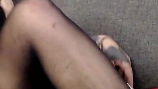 Black Pantyhose Frilly Ruffled Socks & High Heel Tease