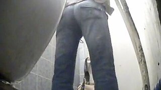 Toilet voyeur blonde with great ass bends over and takes a nice long piss