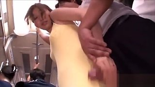 Sexy Japanese girls give blowjob and fuck in bus