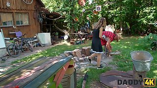 Daddy4k. surprise porno with daddy's thick dong while the boyfriend is fixing the floor