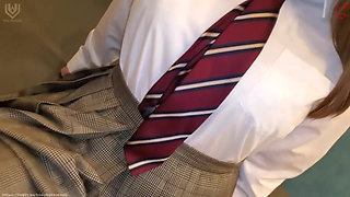 Big-breasted Gal, Secretly Having Sex with Her Boyfriend in a School Uniform