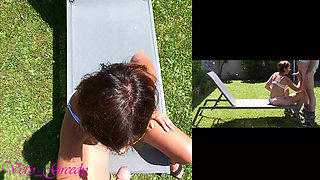 Beautiful MILF in Sexy White Lingerie Gets Fucked Doggystyle Outside and Cums on Her Big Ass