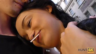HUNT4K. Pretty darkhaired babe shagged by stranger to earn...