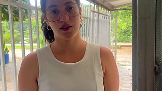 Shy and lovely nun brunette wearing glasses gets fucked by a lustful guy