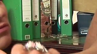 The secretary is sexually punished by the employer with his long cock inside her ass